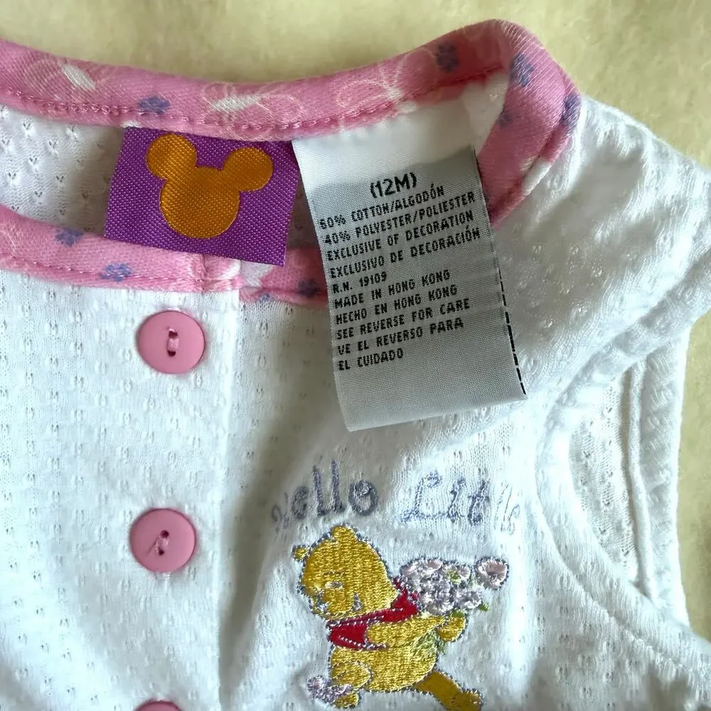 Vintage 90s Disney Pooh Shorts Set Hat Girls Size 12M Hello Little Friend